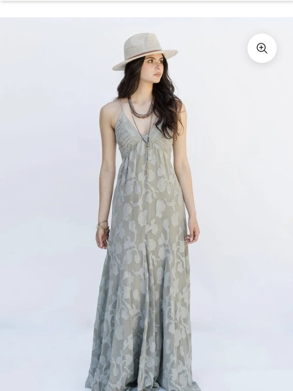 Rain Of May Light Sage Floral Maxi Dress with V-Neck